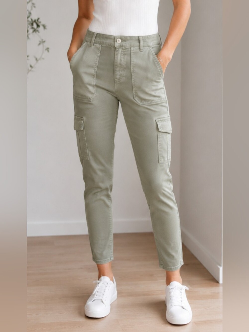 SPANX Stretch Twill Ankle Cargo Pants - 20311R - Soft Sage   Women Size XL